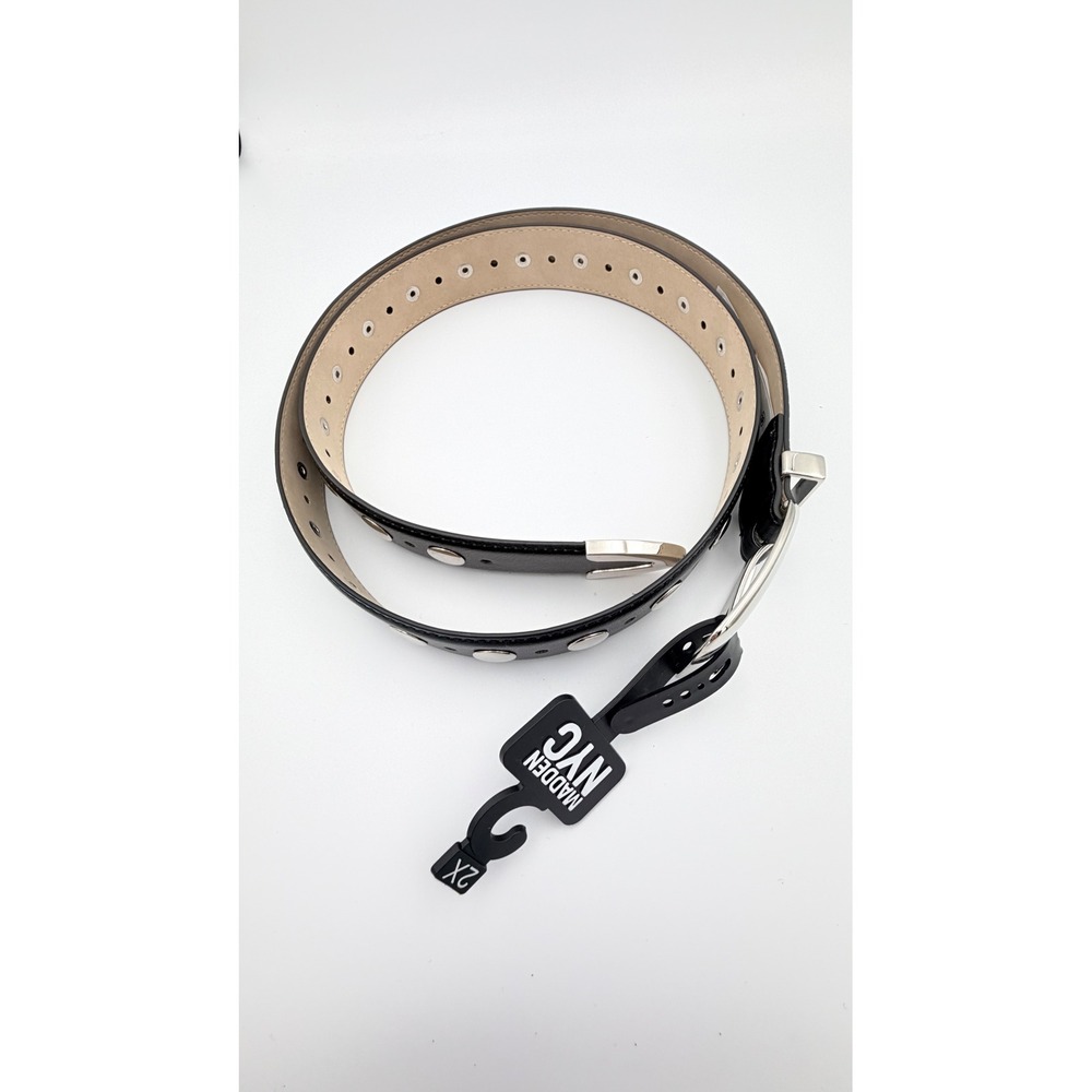 Madden NYC Womens Black‎ Studded Belt Silver Buckle 2X MNYB-062 New
